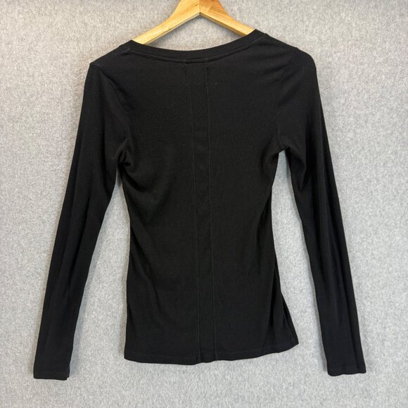 Sundays Anthropologie Shirt Womens Black Long Sleeve V-Neck Top Ribbed Size 1 - Picture 7 of 13